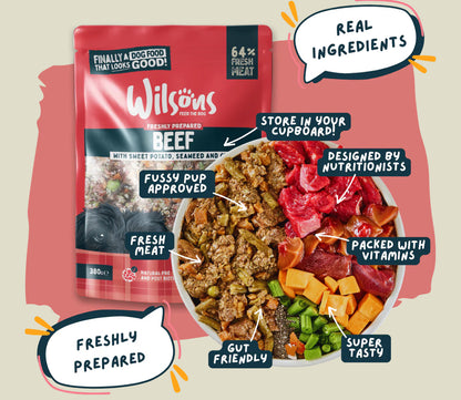 Wilsons Steamed Fresh Beef With Sweet Potato, Seaweed and Chia- 380g